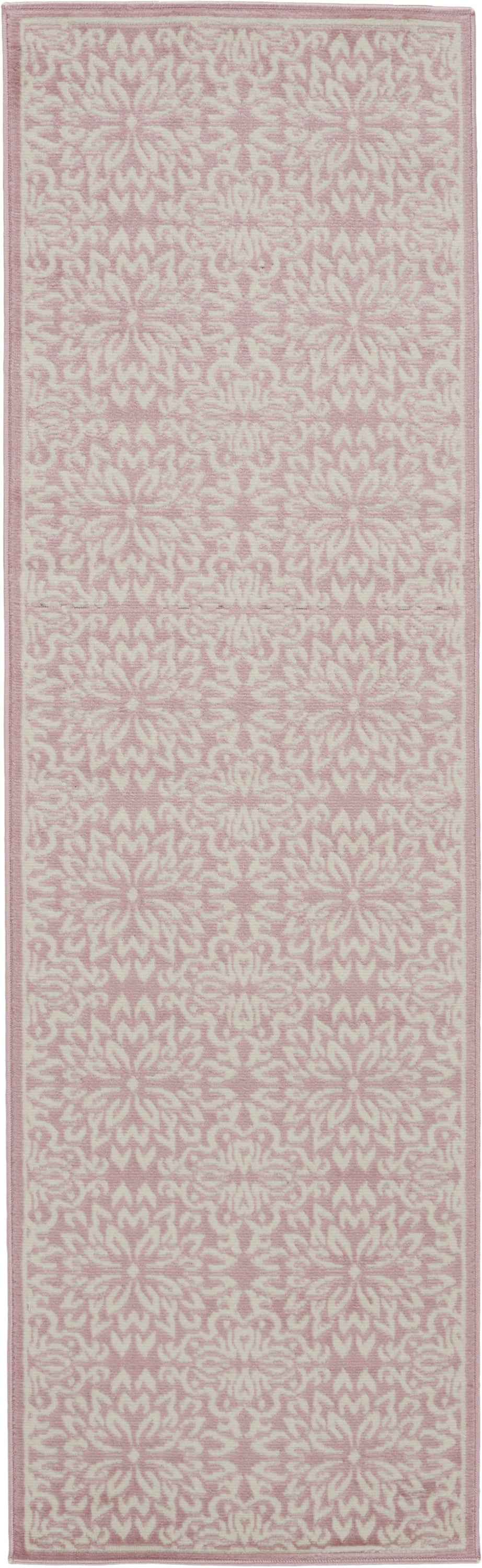 7' Pink Floral Power Loom Runner Rug