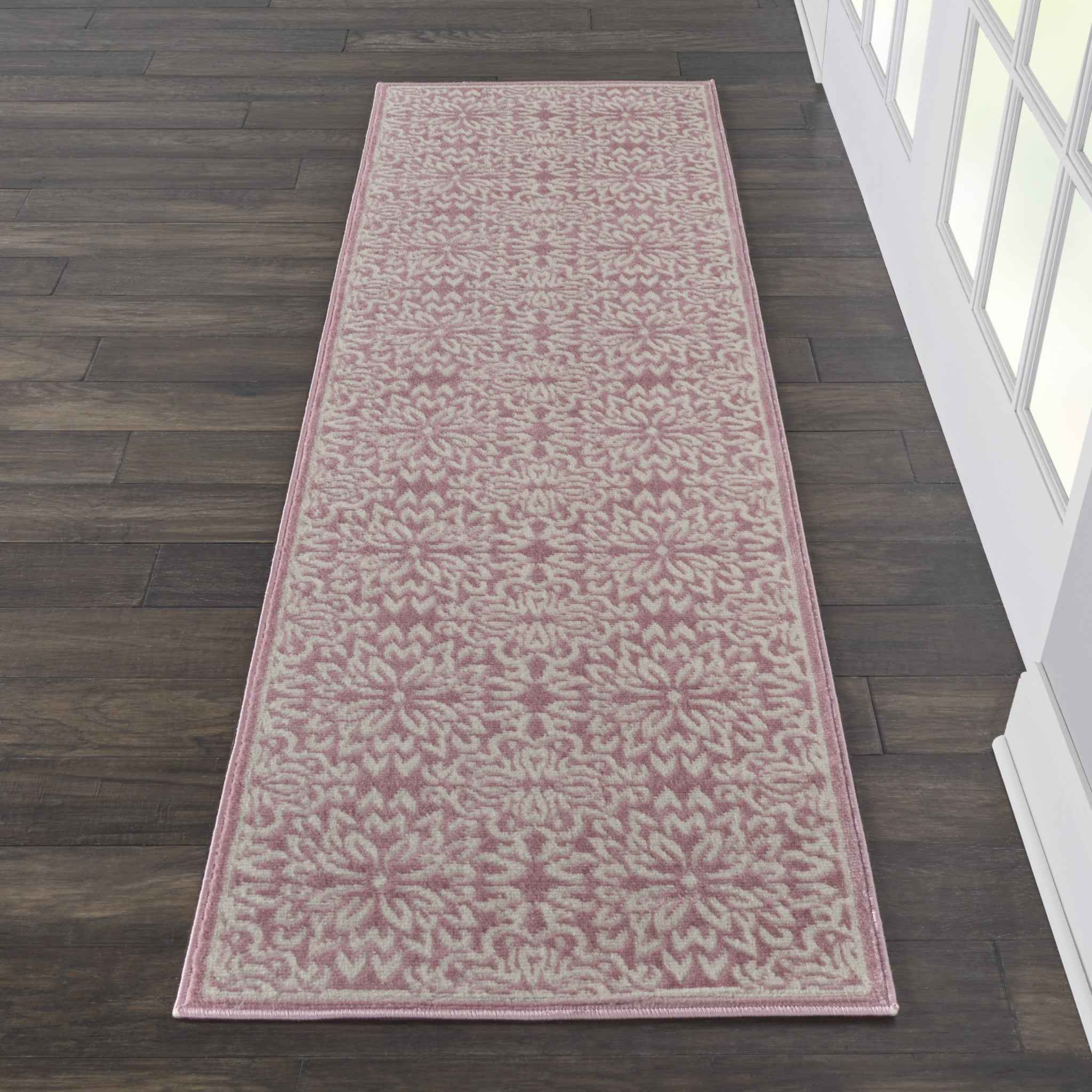 7' Pink Floral Power Loom Runner Rug