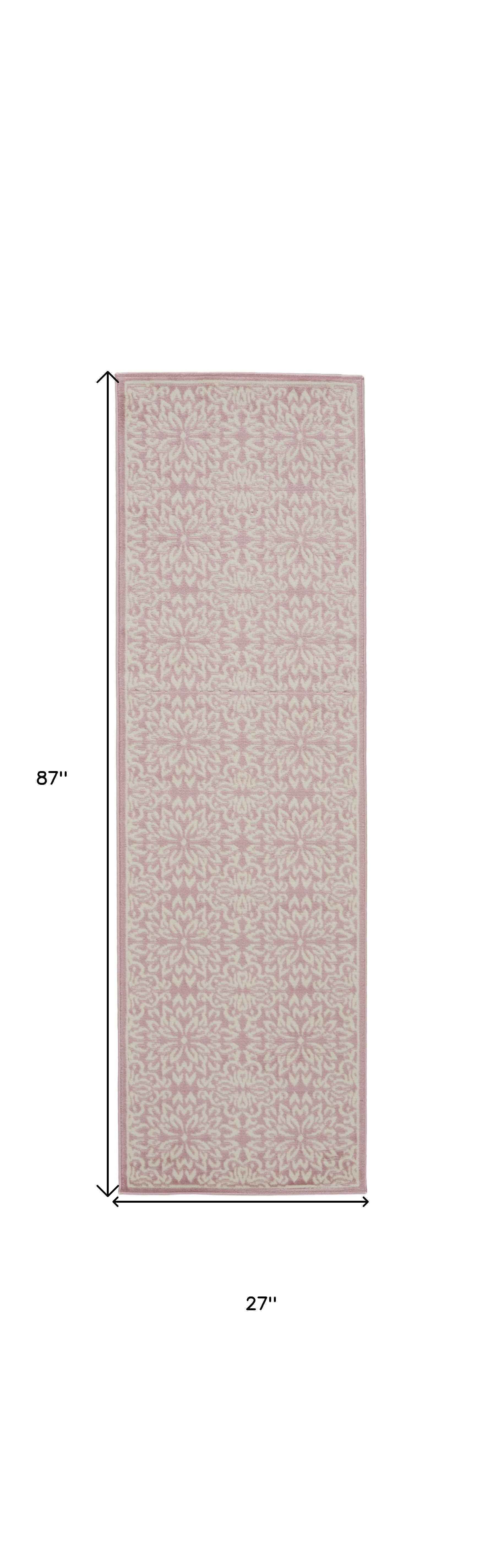 7' Pink Floral Power Loom Runner Rug