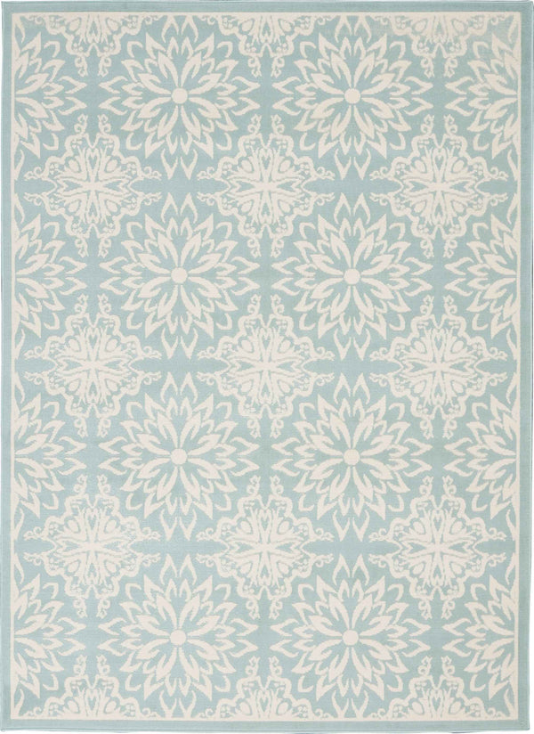 6' X 9' Aqua Floral Power Loom Area Rug