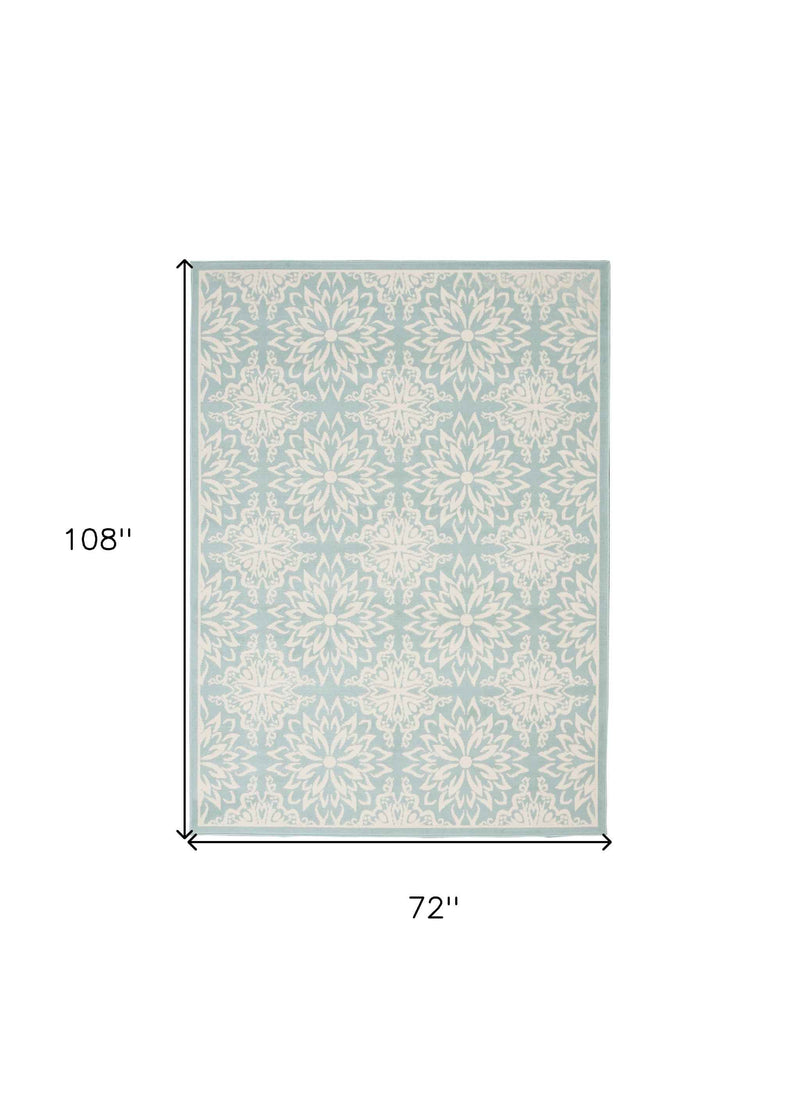 6' X 9' Aqua Floral Power Loom Area Rug
