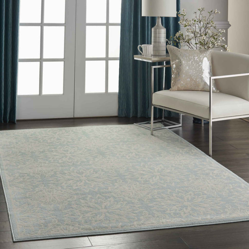 6' X 9' Aqua Floral Power Loom Area Rug