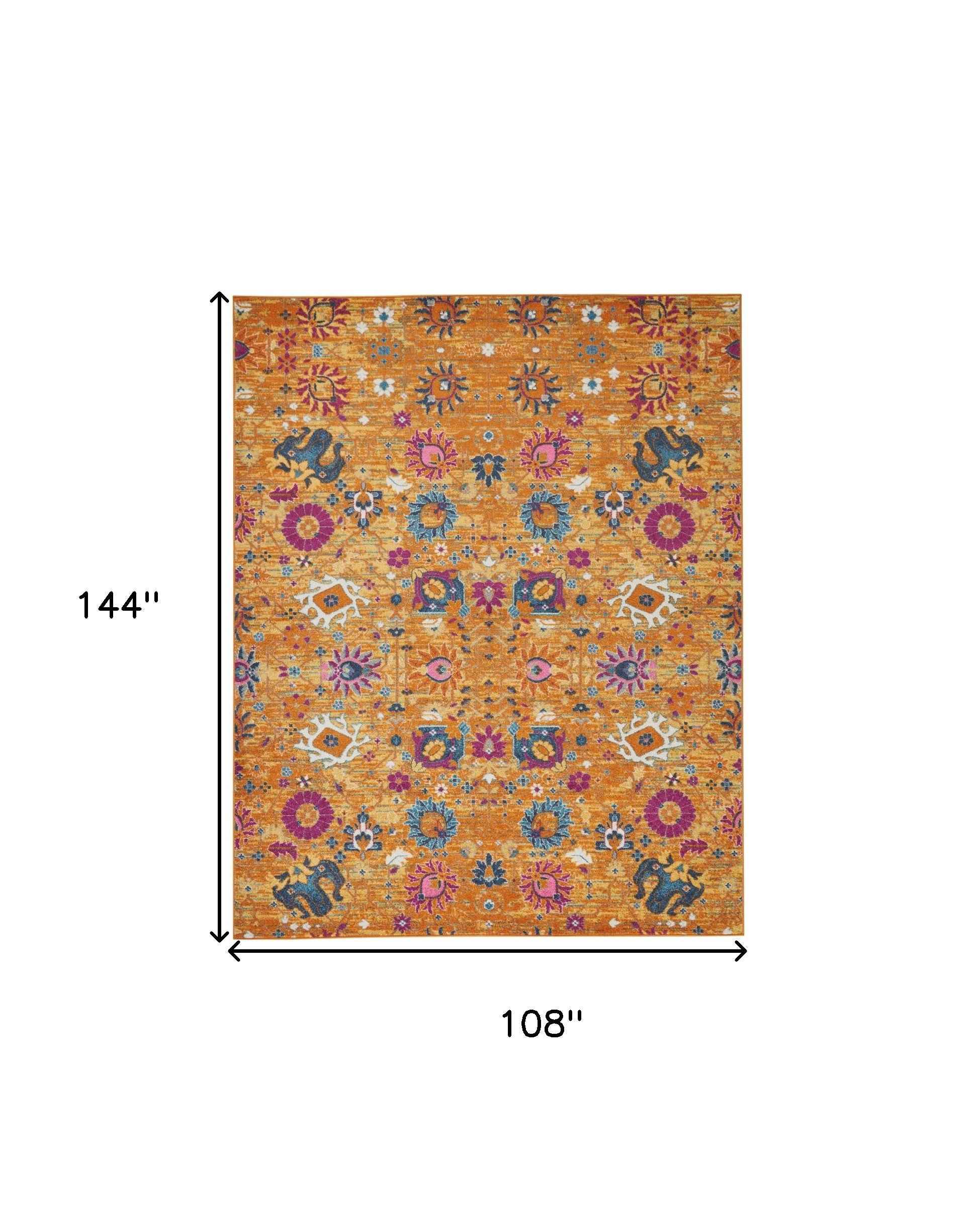 9' x 12' Gold Floral Power Loom Area Rug
