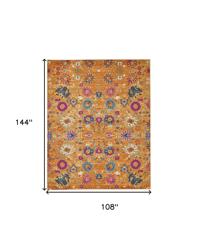 9' x 12' Gold Floral Power Loom Area Rug