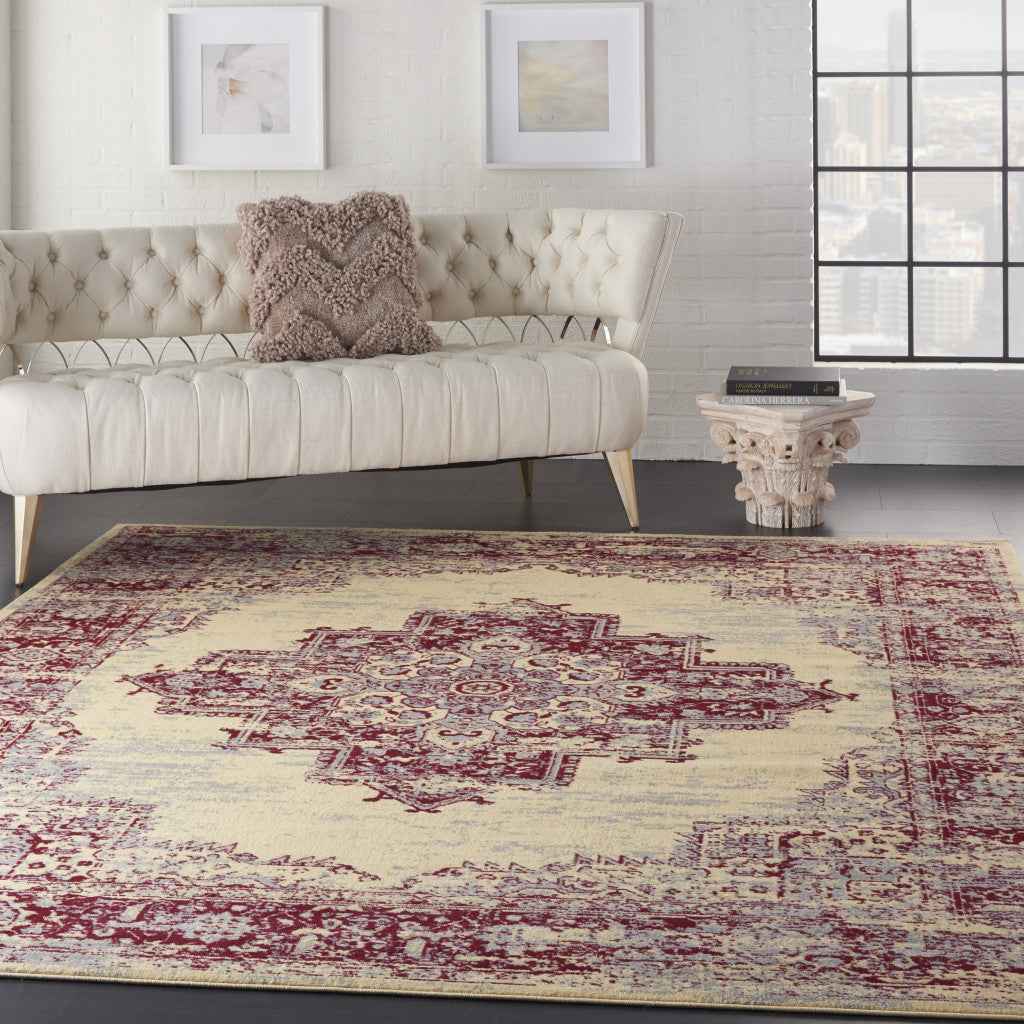 8' X 10' Cream Damask Power Loom Area Rug