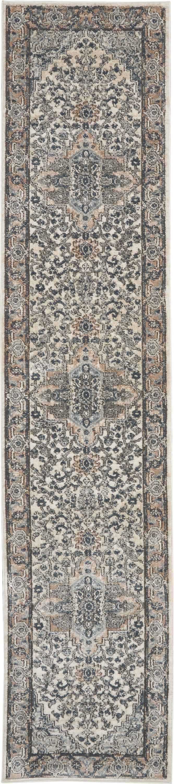 12' Gray and Ivory Medallion Power Loom Runner Rug