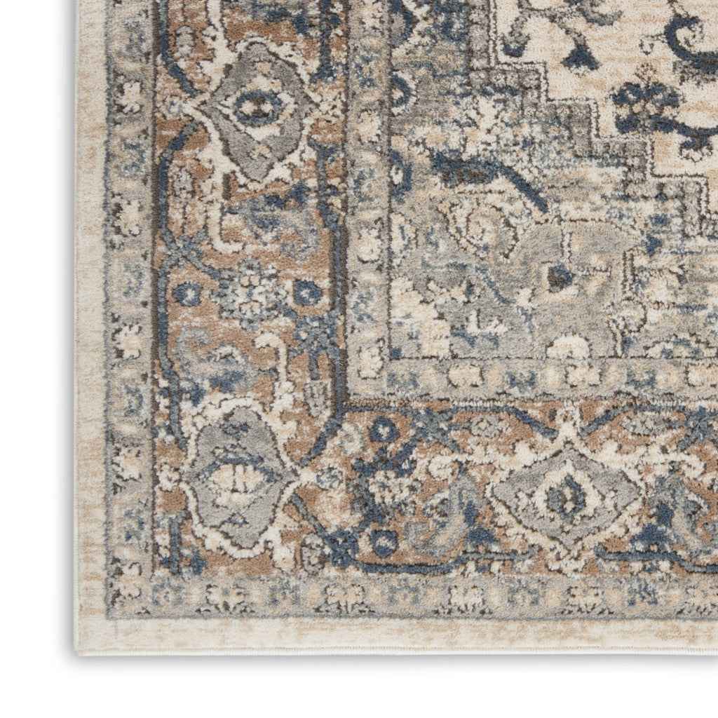 12' Gray and Ivory Medallion Power Loom Runner Rug