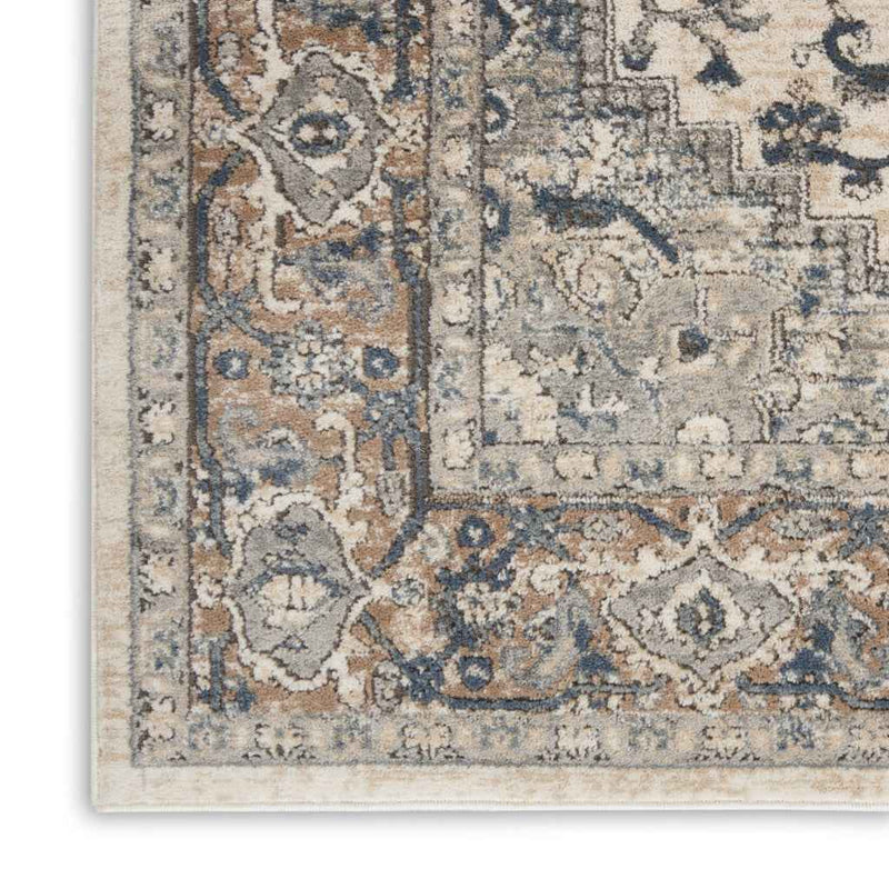 12' Gray and Ivory Medallion Power Loom Runner Rug