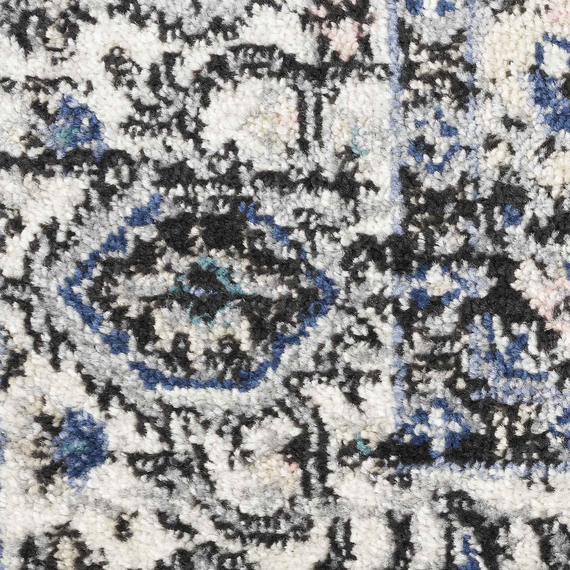 8' X 10' Black Floral Power Loom Distressed Area Rug