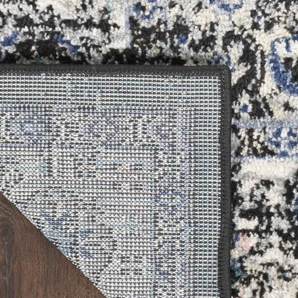 8' X 10' Black Floral Power Loom Distressed Area Rug