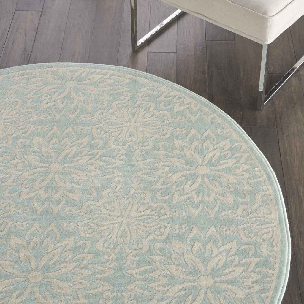 5' Aqua Round Floral Power Loom Area Rug