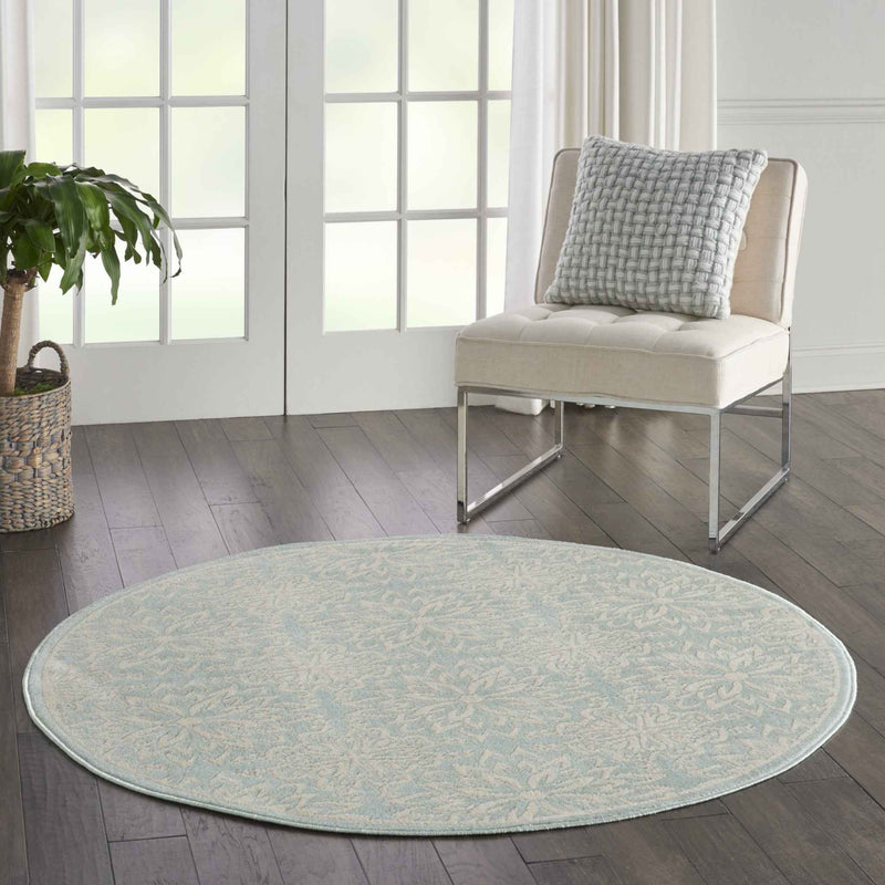 5' Aqua Round Floral Power Loom Area Rug