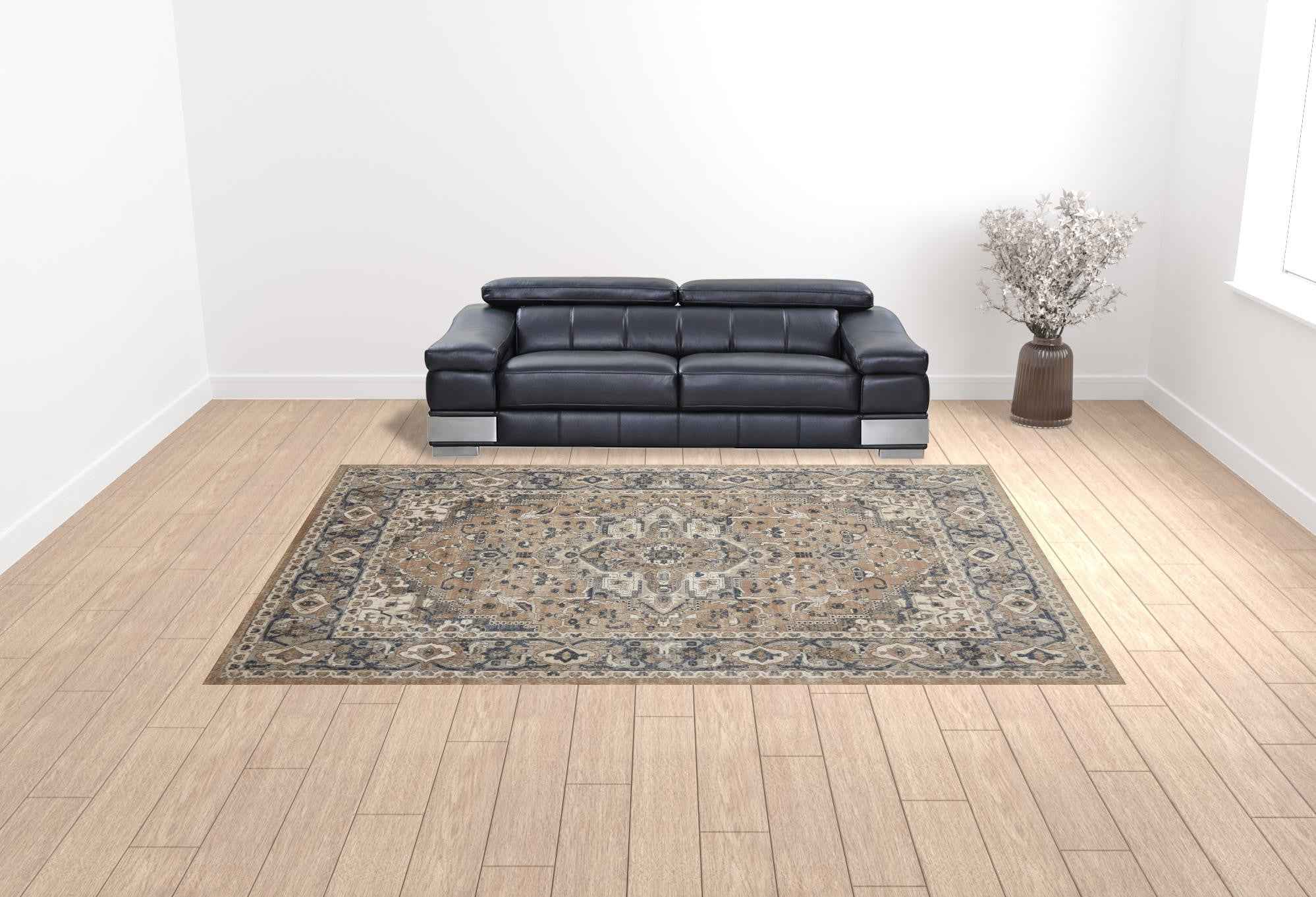 10' x 14' Ivory Floral Power Loom Area Rug