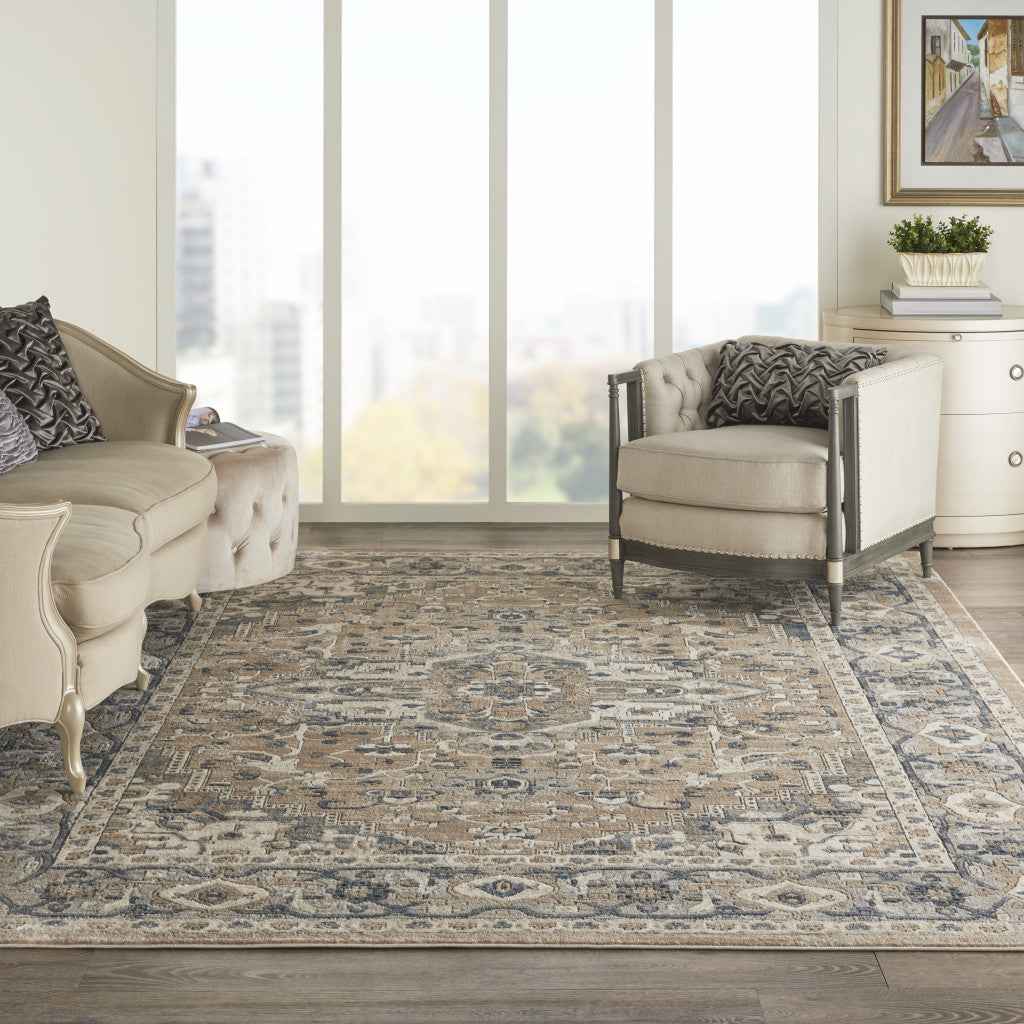 10' x 14' Ivory Floral Power Loom Area Rug