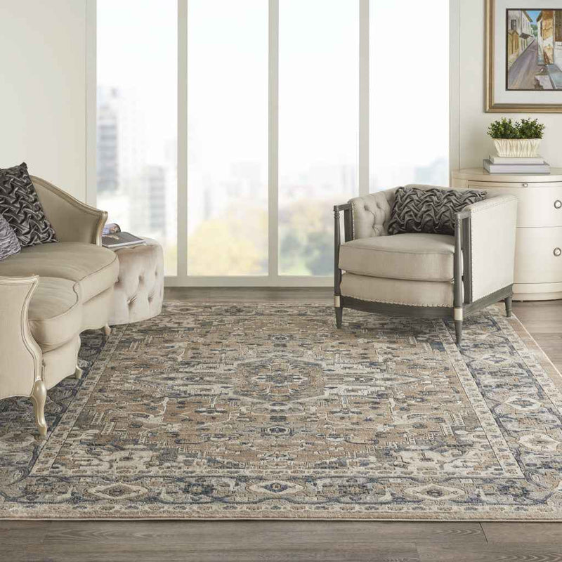 10' x 14' Ivory Floral Power Loom Area Rug