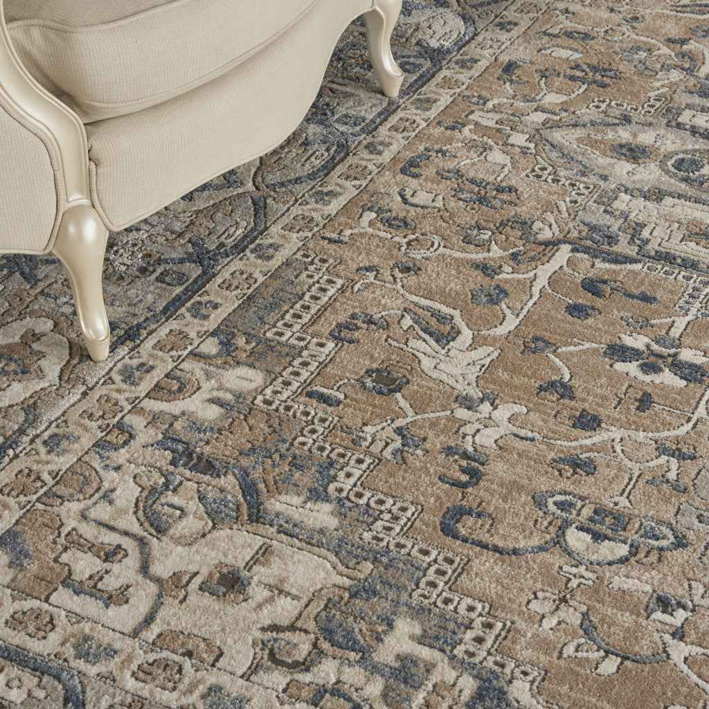 10' x 14' Ivory Floral Power Loom Area Rug