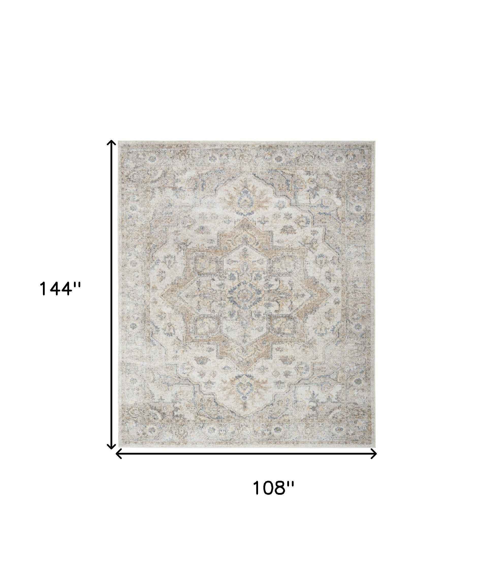 9' x 12' Gray Oriental Power Loom Area Rug