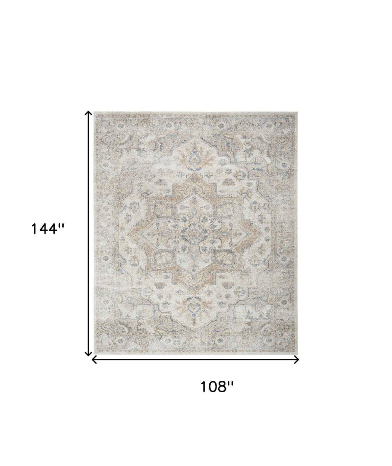 9' x 12' Gray Oriental Power Loom Area Rug