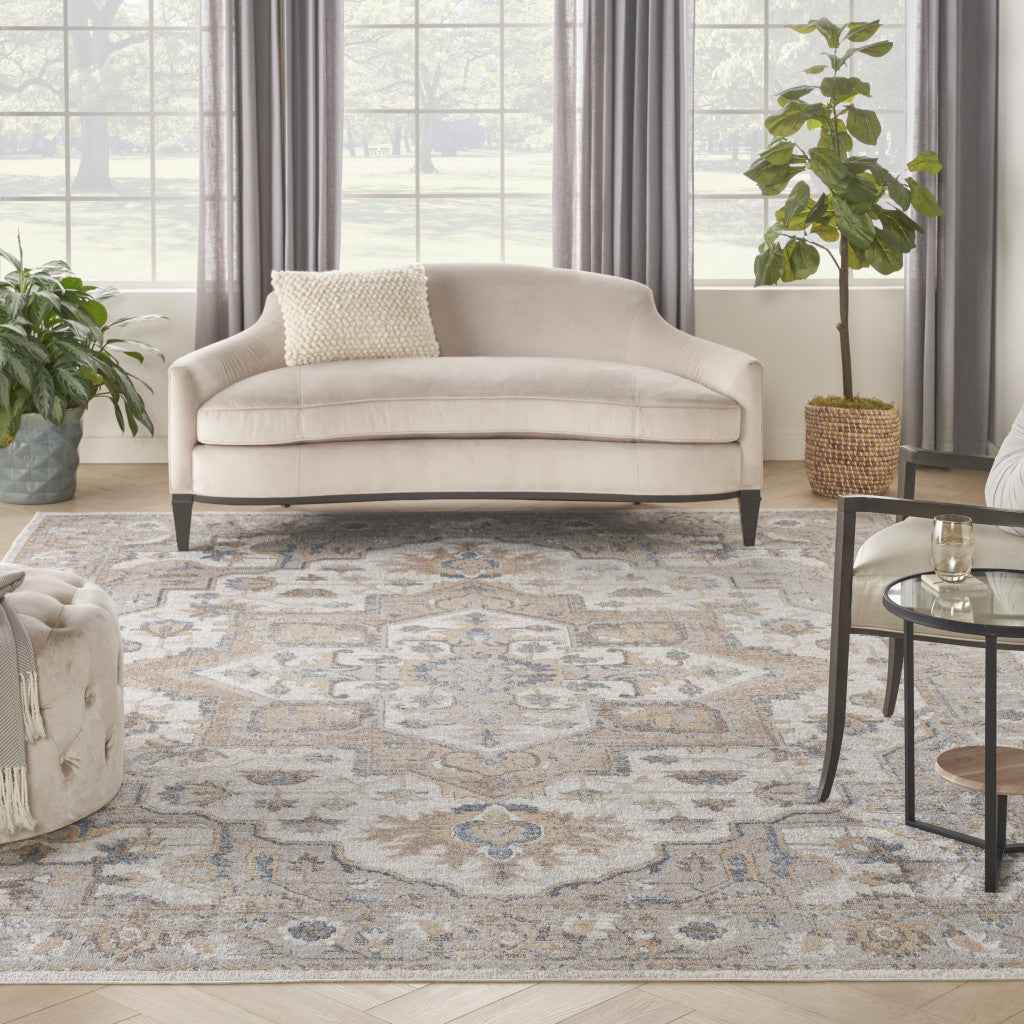 9' x 12' Gray Oriental Power Loom Area Rug