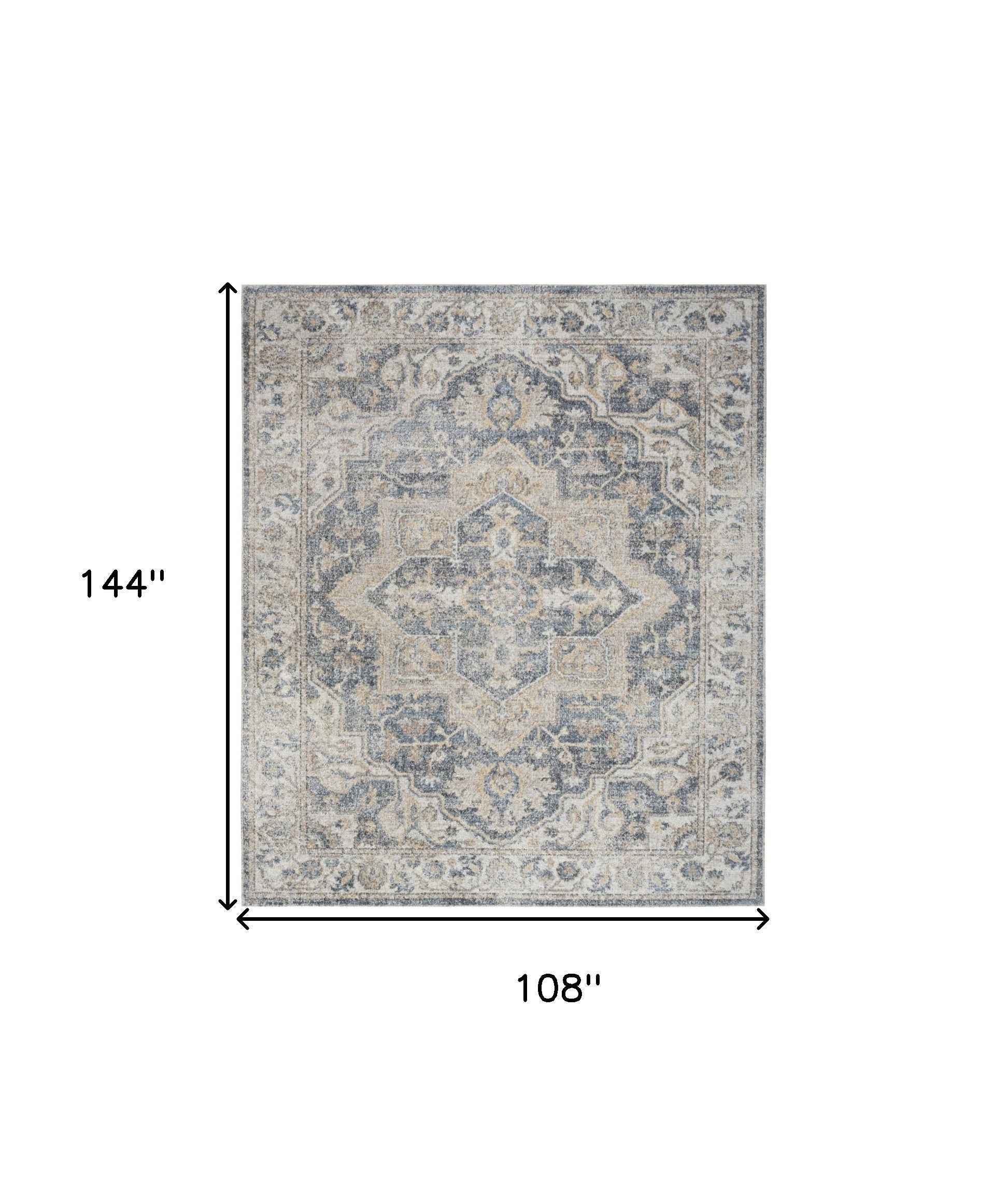 9' x 12' Gray Oriental Power Loom Area Rug