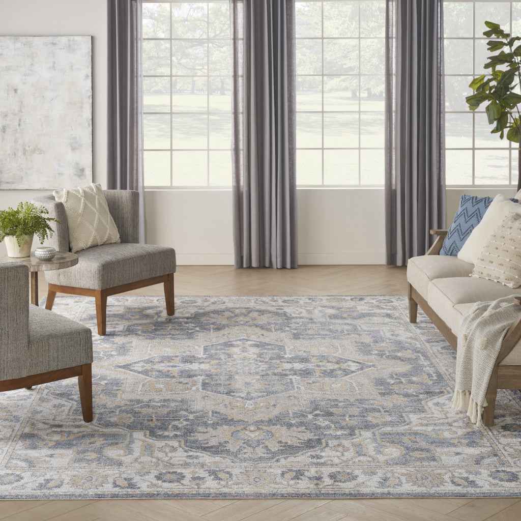 9' x 12' Gray Oriental Power Loom Area Rug