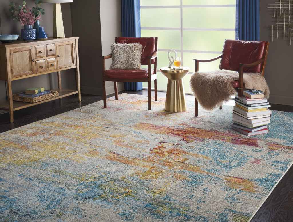 9' x 12' Blue and Gray Abstract Power Loom Area Rug