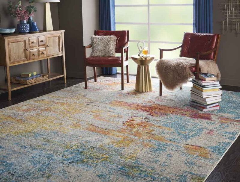 9' x 12' Blue and Gray Abstract Power Loom Area Rug