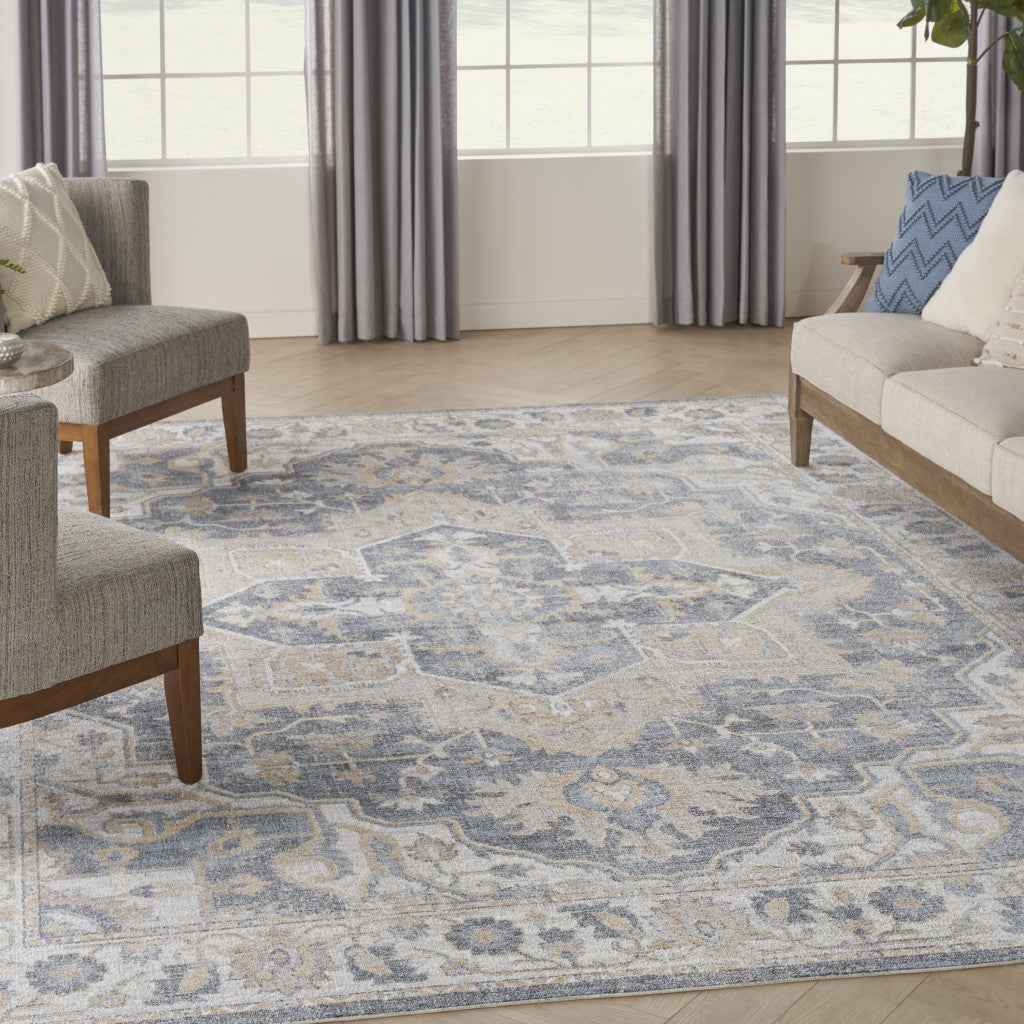 9' x 12' Gray Oriental Power Loom Area Rug