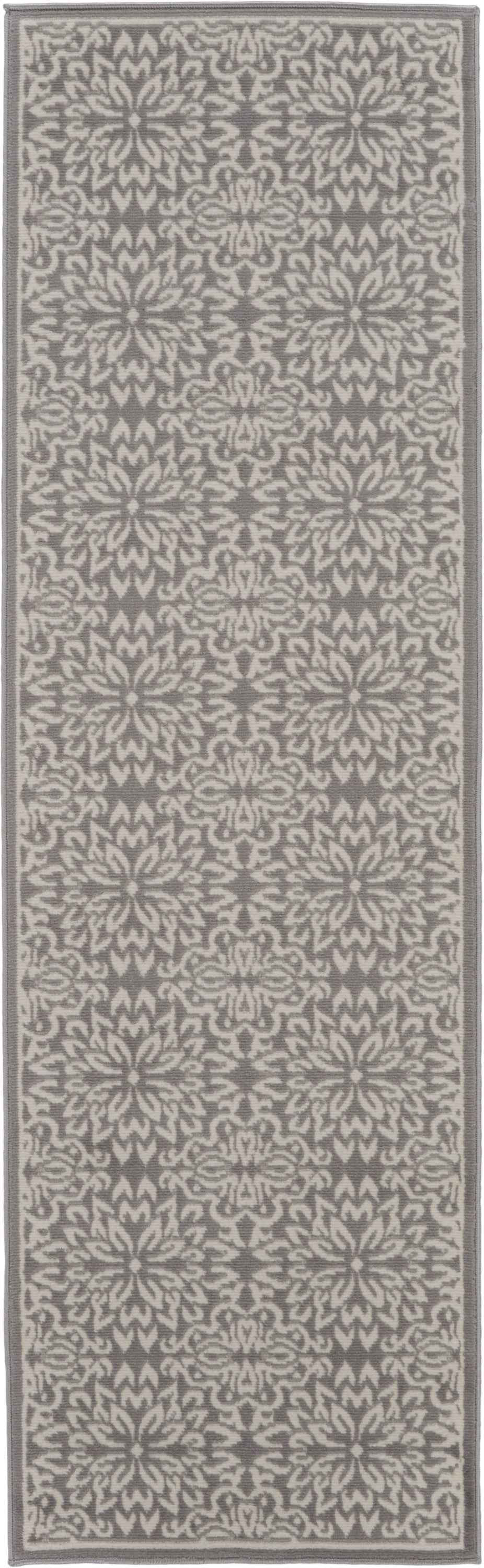 7' Gray Floral Power Loom Runner Rug