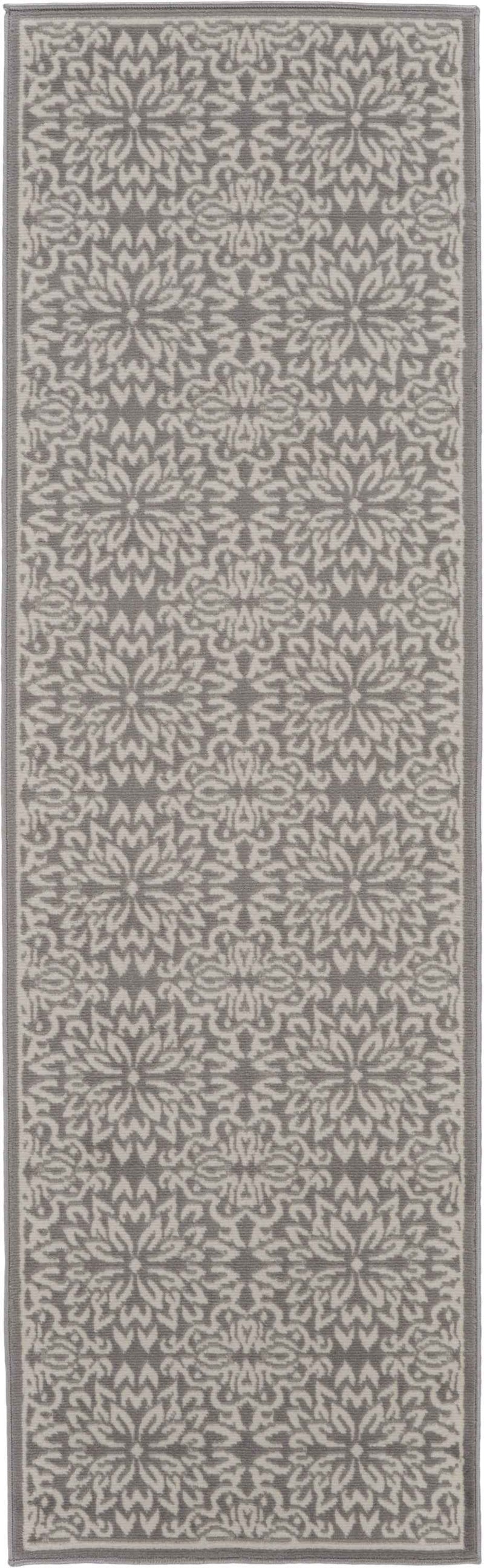 7' Gray Floral Power Loom Runner Rug