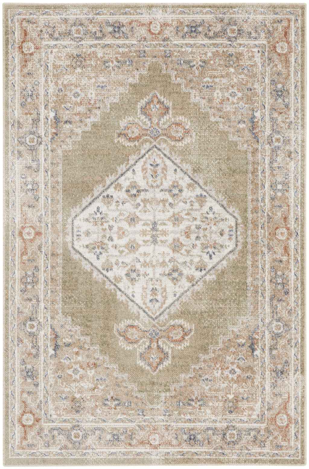 3' X 5' Sage Oriental Power Loom Distressed Washable Area Rug