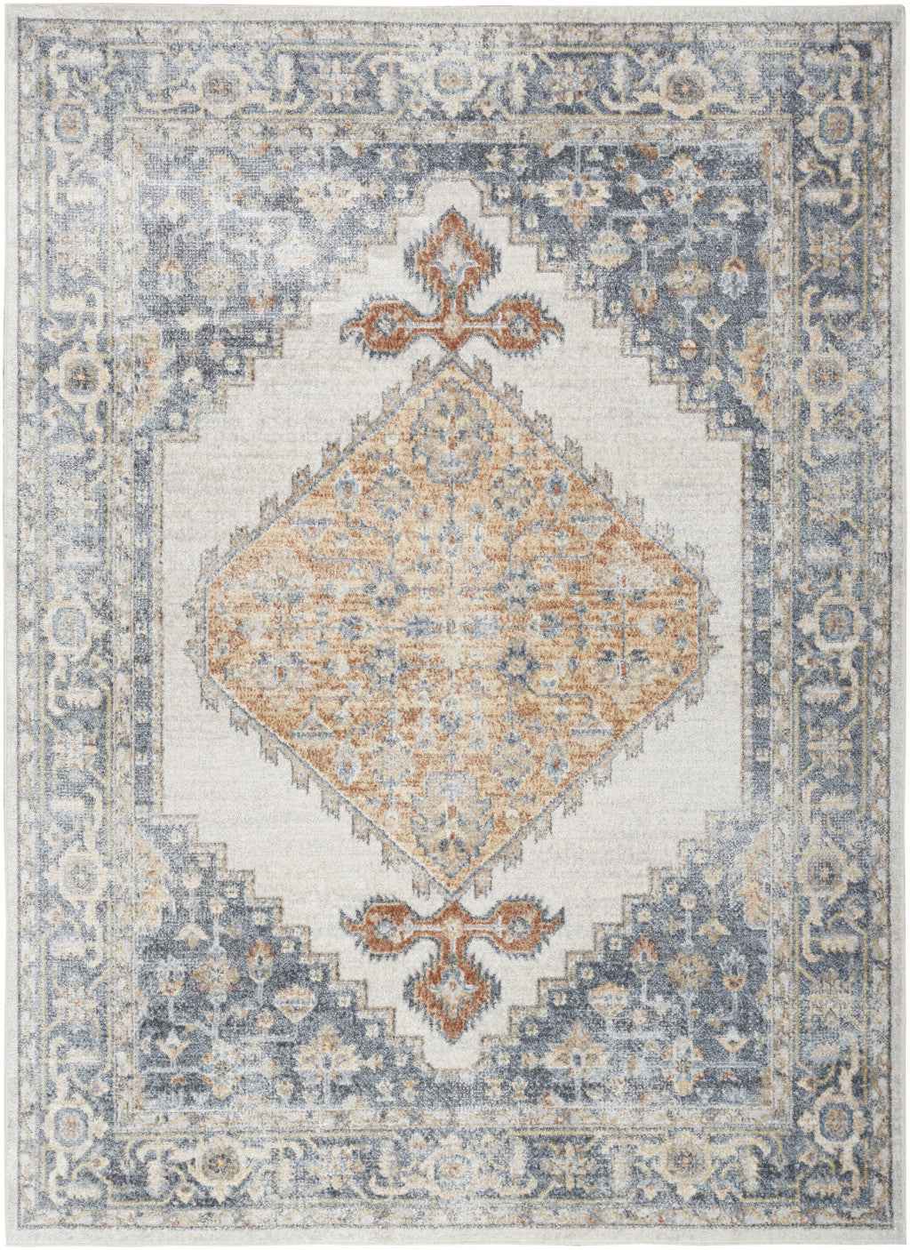 7' X 9' Gray Oriental Power Loom Distressed Washable Area Rug