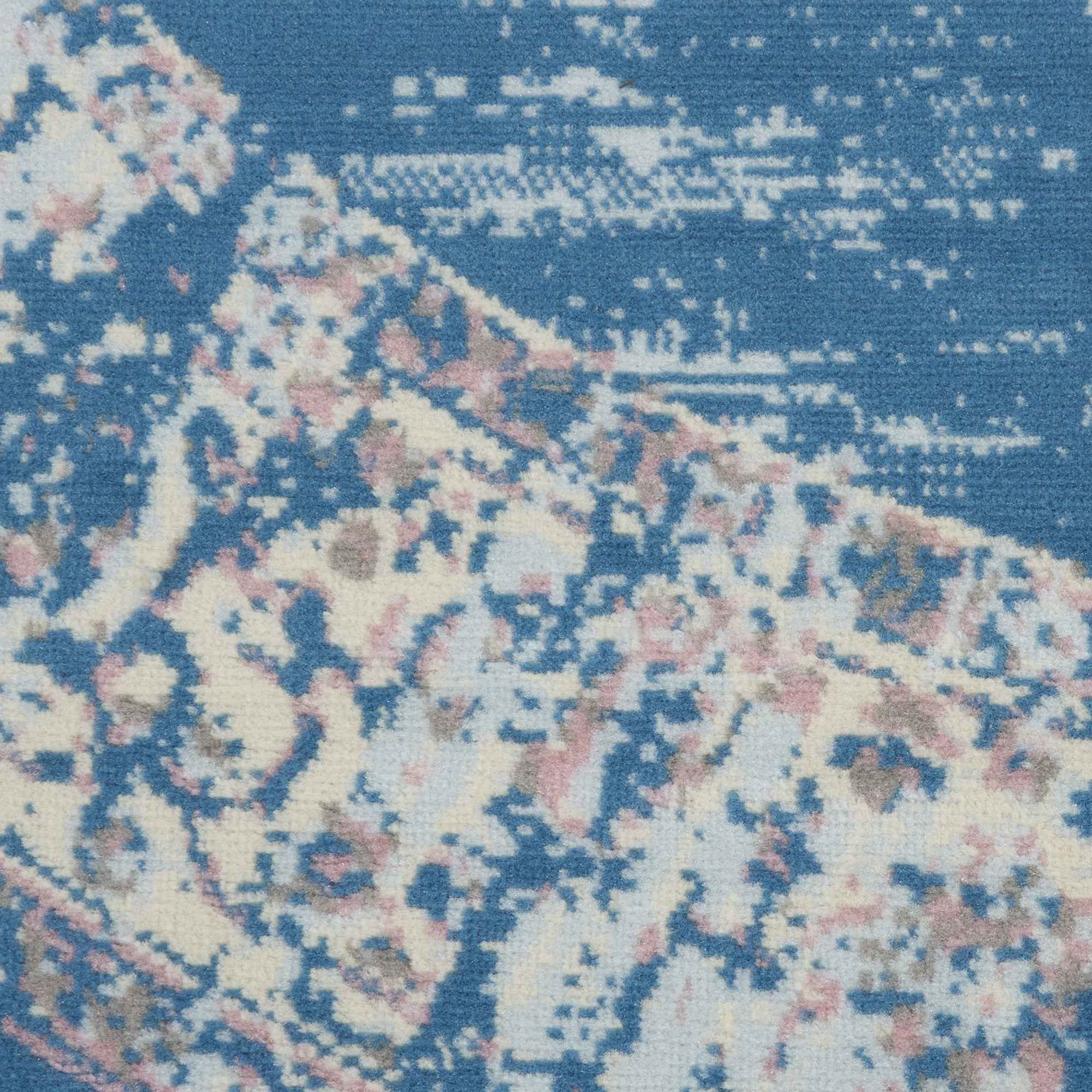 8' Blue Round Damask Power Loom Area Rug