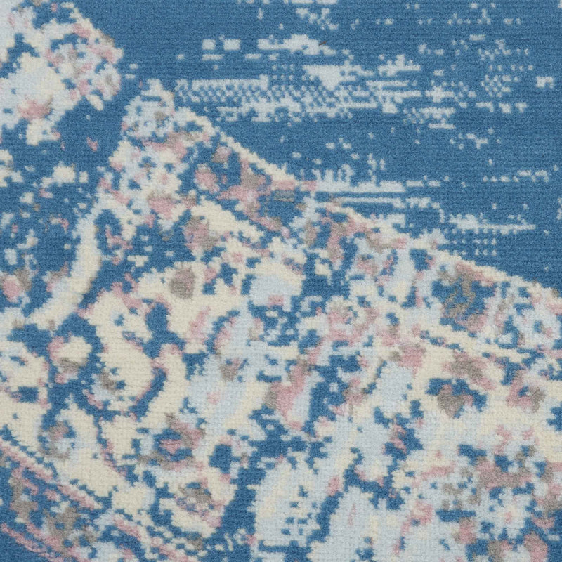 8' Blue Round Damask Power Loom Area Rug