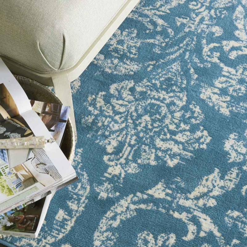 4' X 6' Blue Damask Power Loom Area Rug
