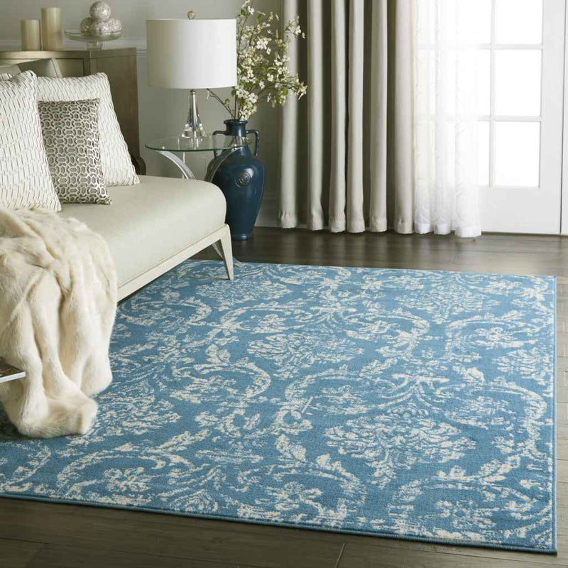 4' X 6' Blue Damask Power Loom Area Rug