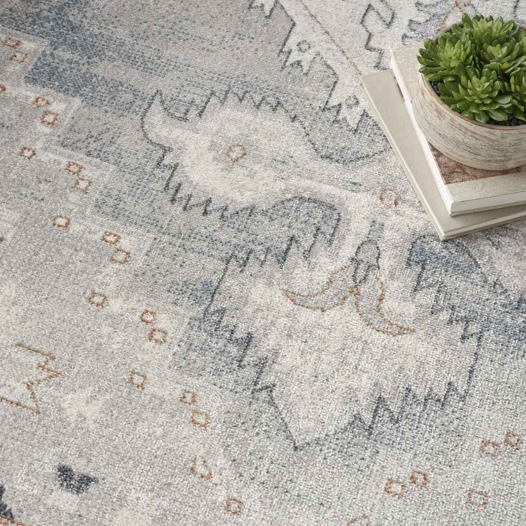 9' X 12' Light Blue Oriental Power Loom Distressed Area Rug