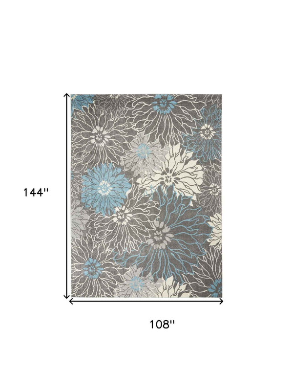 9' x 12' Charcoal Floral Power Loom Area Rug
