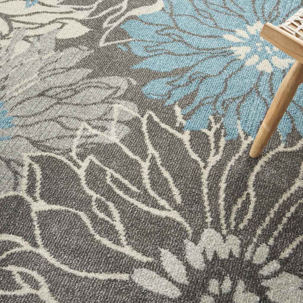 9' x 12' Charcoal Floral Power Loom Area Rug