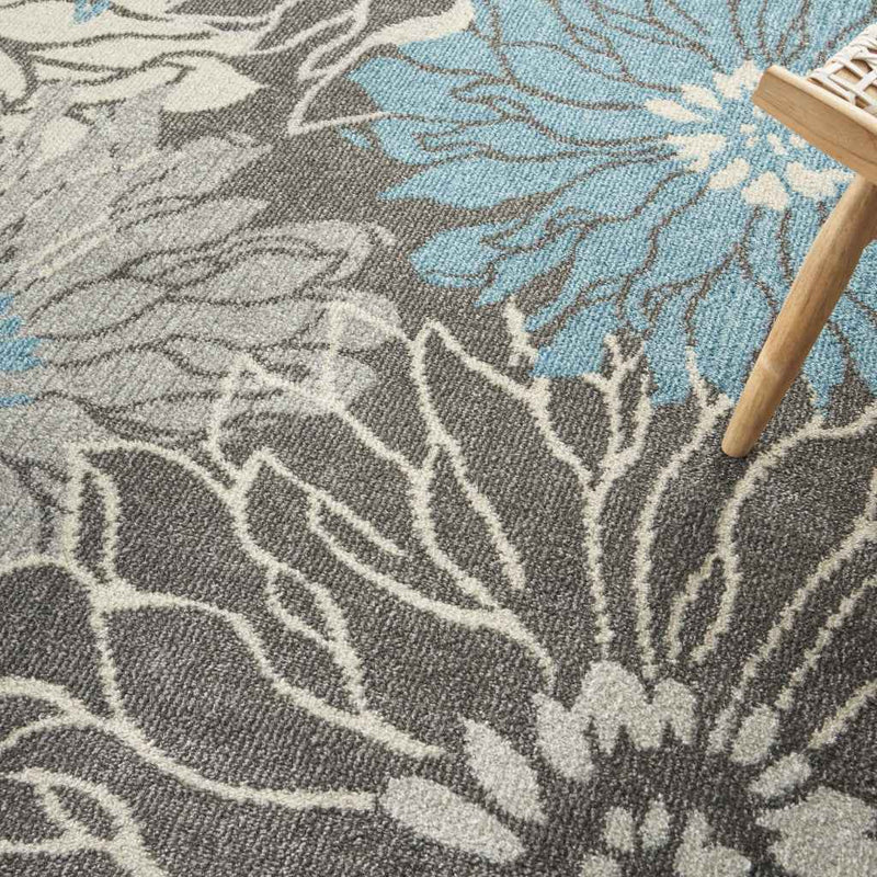 9' x 12' Charcoal Floral Power Loom Area Rug