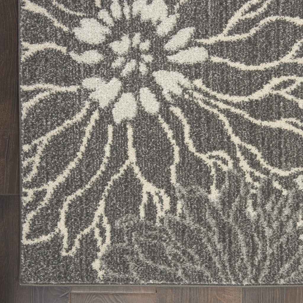 9' x 12' Charcoal Floral Power Loom Area Rug