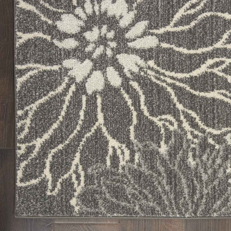 9' x 12' Charcoal Floral Power Loom Area Rug