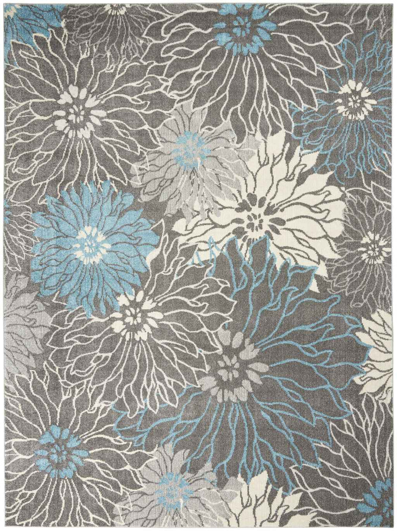 9' x 12' Charcoal Floral Power Loom Area Rug