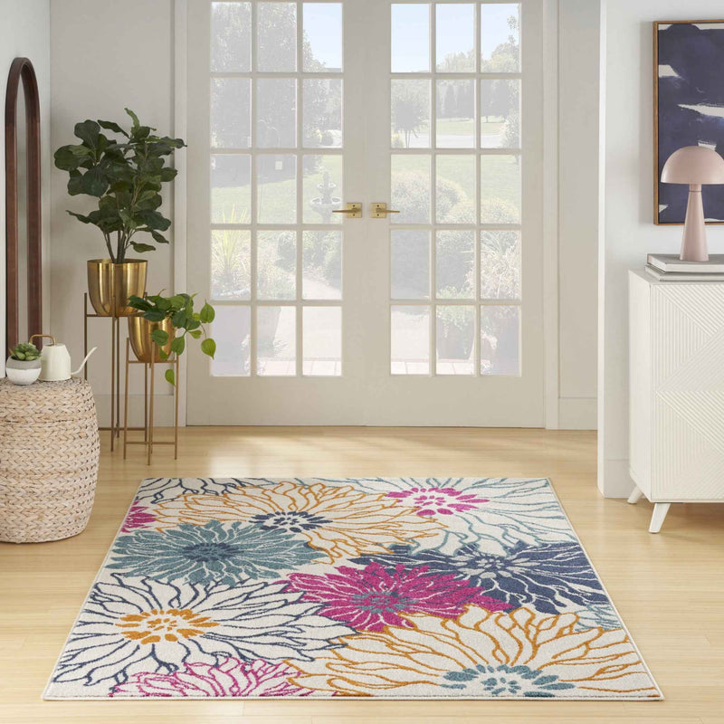 8' X 10' Cream Floral Power Loom Area Rug