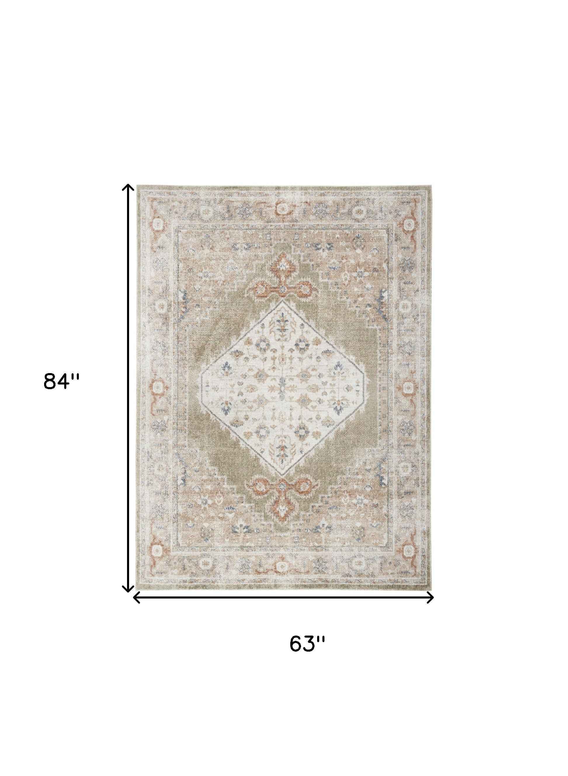 5' x 7' Sage Oriental Power Loom Distressed Washable Area Rug