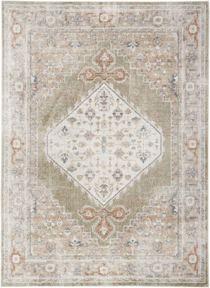 5' x 7' Sage Oriental Power Loom Distressed Washable Area Rug
