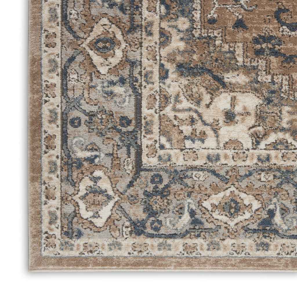 12' Gray and Ivory Medallion Power Loom Runner Rug