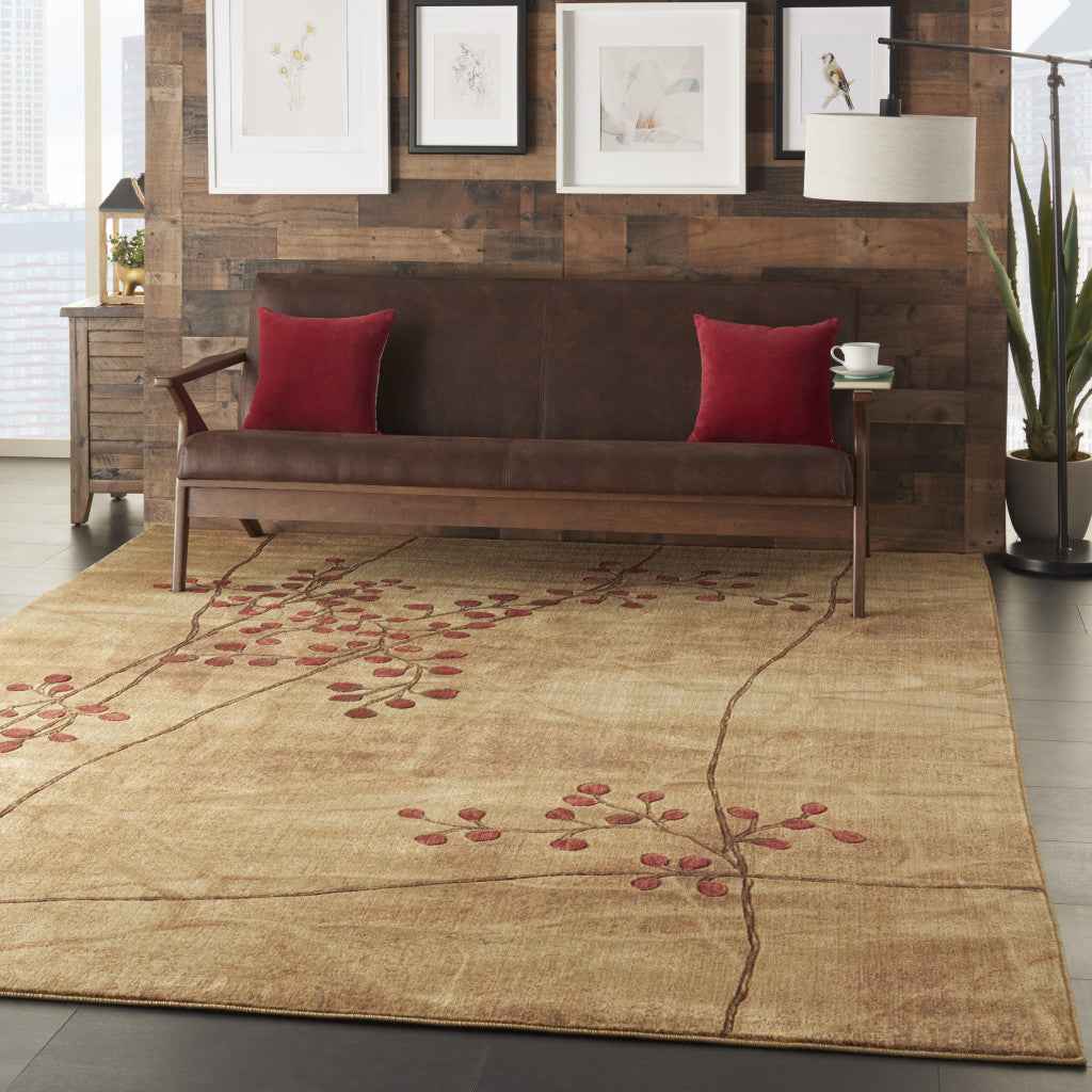 10' x 13' Brown Floral Power Loom Area Rug