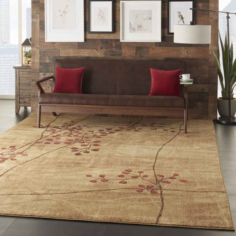 10' x 13' Brown Floral Power Loom Area Rug