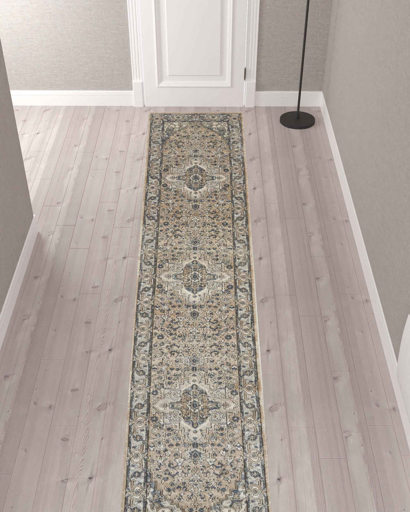 12' Gray and Ivory Medallion Power Loom Runner Rug